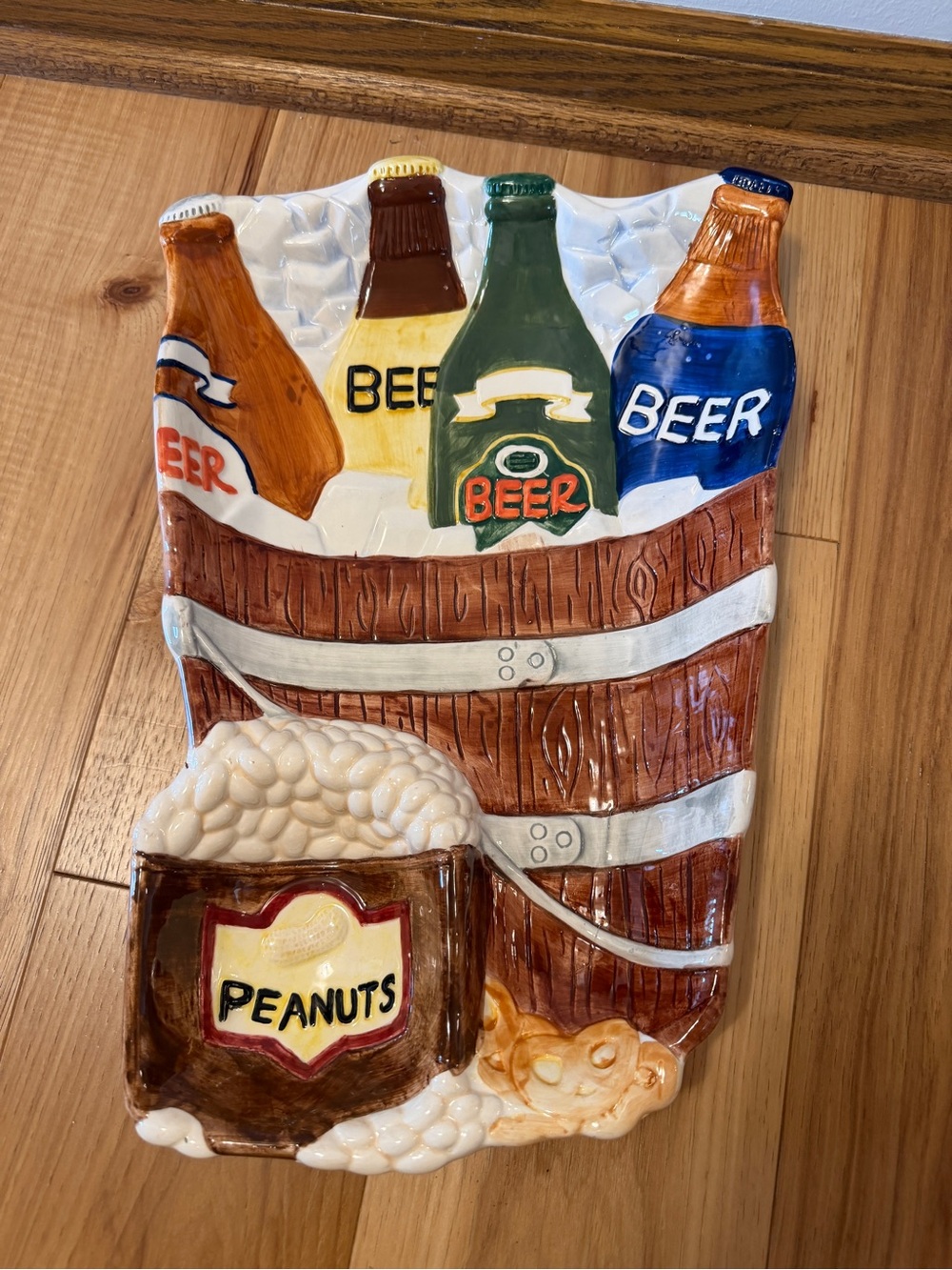 Hand-Painted Ceramic Beer & Peanuts Party Platter, Football Ready🏈